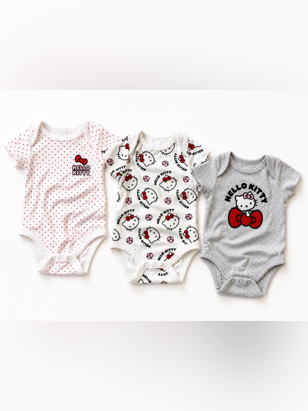 Hello Kitty White, Gray & Pink Baby Bodysuit 3-Pack